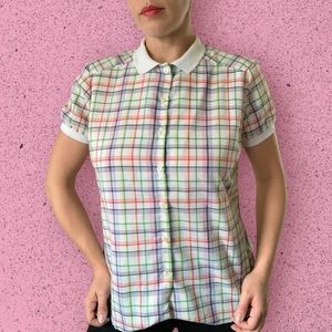 Vintage Catalina Plaid White Yellow Navy Red Button Down Top